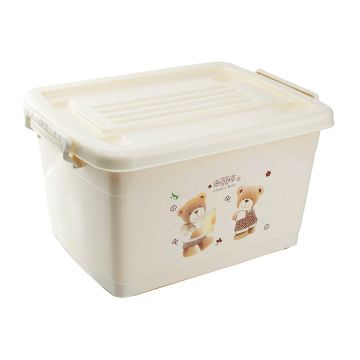 Cartoon Design Handle Plastic Storage Box with Wheels